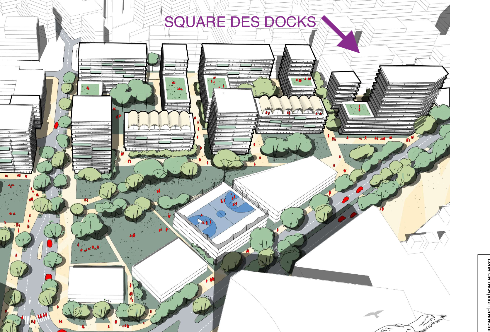 Vue 3D quartier ZAC Seine Libérté côté Square des Docks